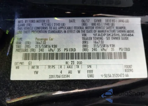 2017 Ford Focus Se из США, поврежденный, VIN 1FADP3K25HL300484